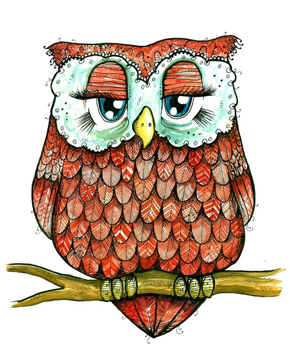 Red Feathery Owl by Tara Put
