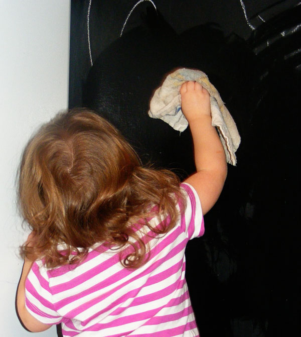 washing chalkboard wall